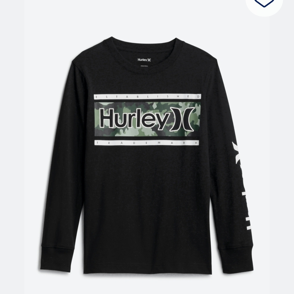 Hurley Black Long Sleeve Tee with Geometric Logo